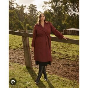 Estelle Georgie Trench Coat 1X 16W Women Ginger‎ Orange Red Pockets EJ231100 NEW